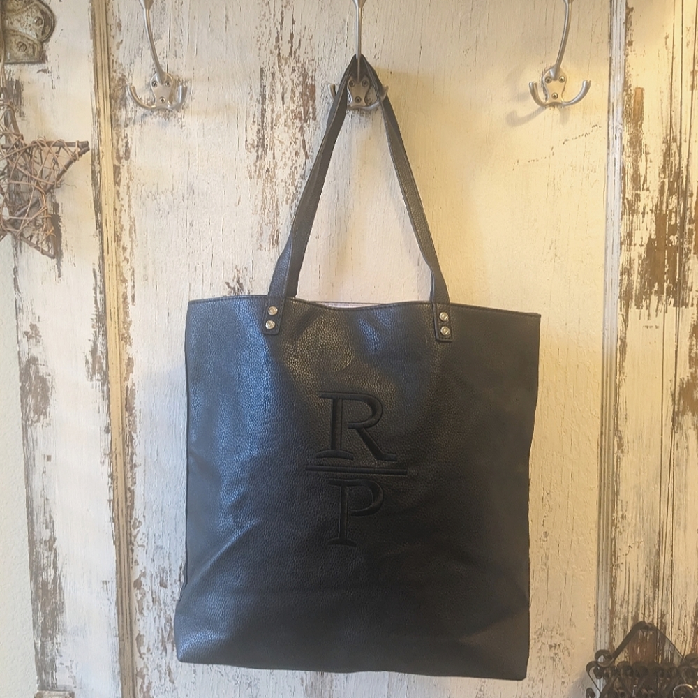 Thirty-One All Around Town Tote Black on Black Embroiderd Monogram *Discounted *